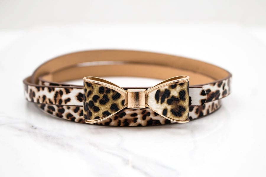 Leopard Bow Skinny Belt