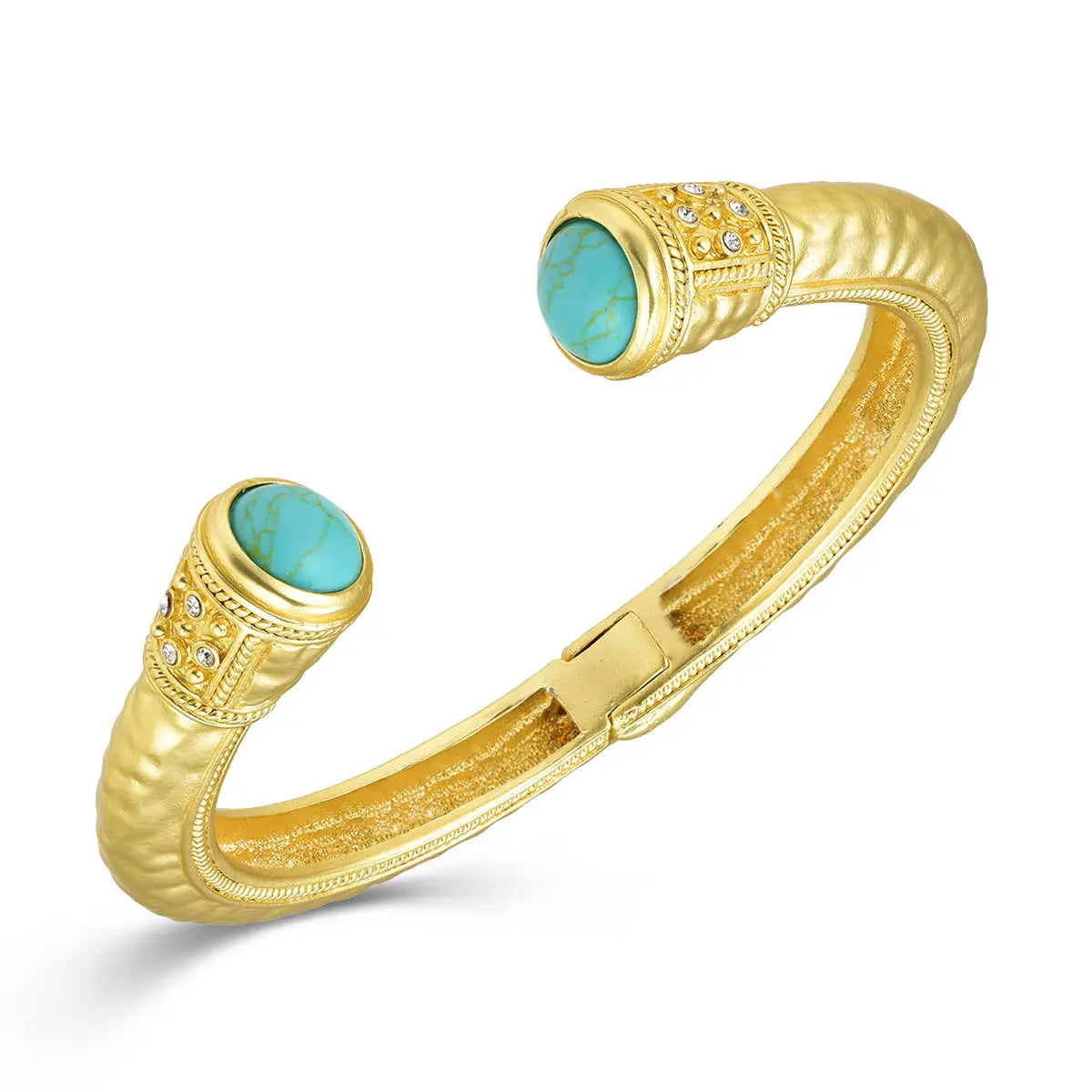 Gold Hammered Bangle-Stone End Turquoise